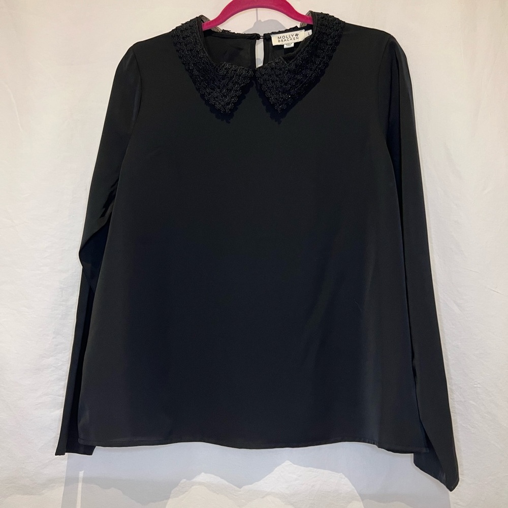 Molly Bracken Long-sleeve Lace Collar Blouse - Black L
